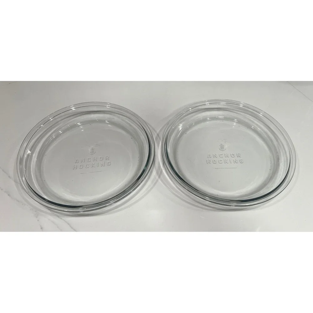 Anchor Hocking Clear Glass Pie Plates 9.5 Inch Round Baking Dishes Set of 2